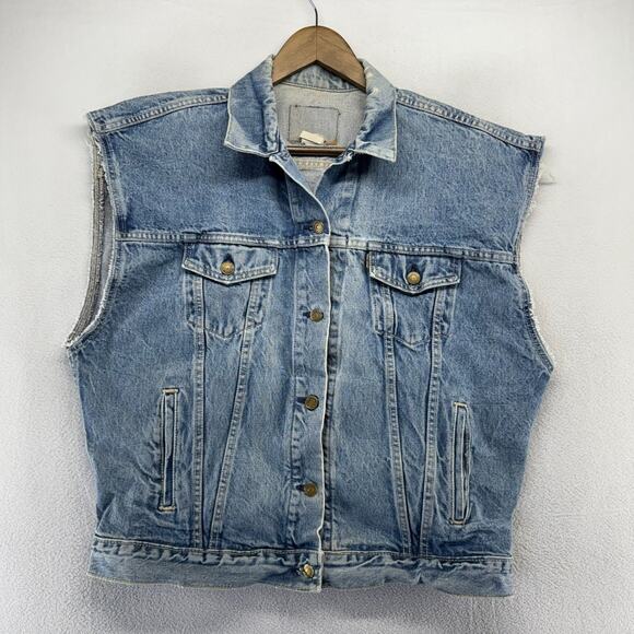 Vintage Levis Denim Jacket Men's Large Made In USA 80s Brown Tab Cut Vest Faded - Picture 1 of 12